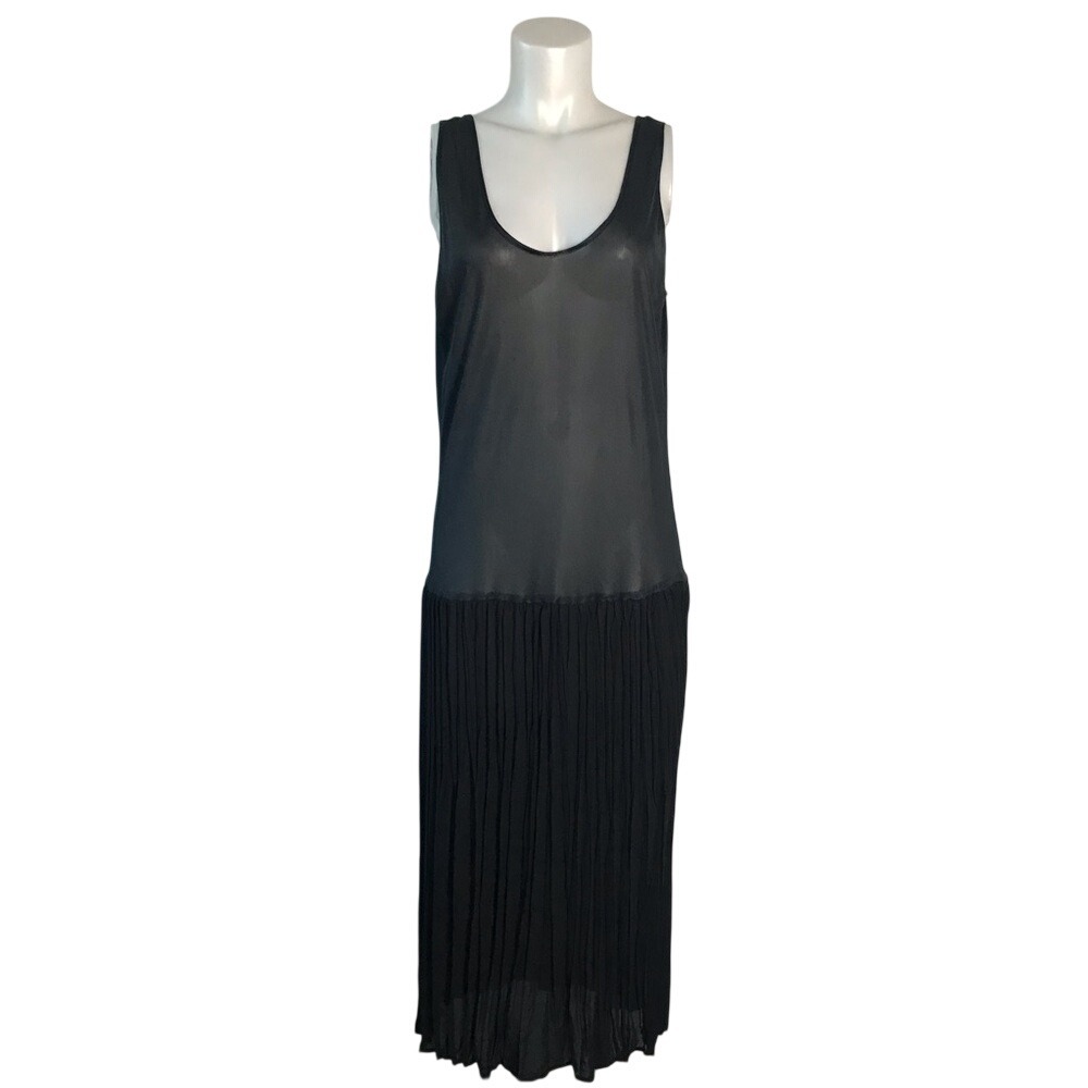 SHEER BLACK PLEATED‎ TANK MAXI SWIM COVER UP DRESS